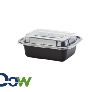 12oz Black Rectangular Microwavable HD Container with Lid - 150/Case