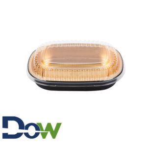 23oz Black and Gold Mini Foil Entree / Take-Out Pan with Clear Dome Lid - 100/Case