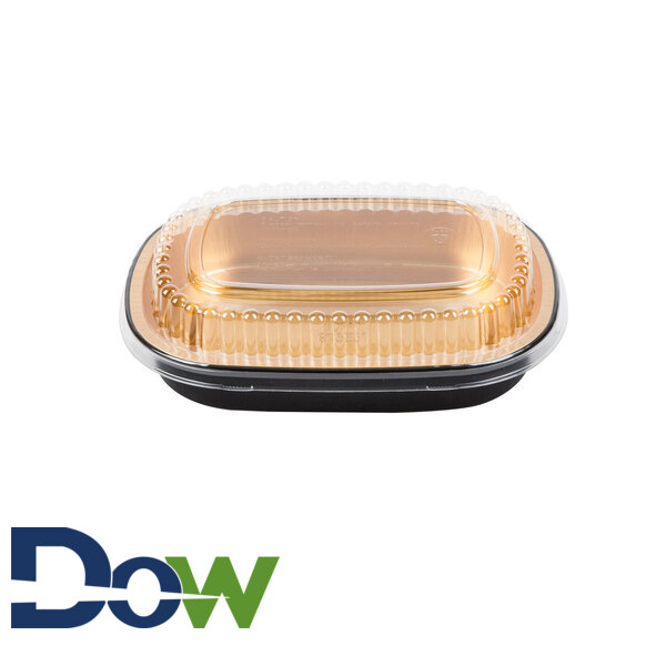 1 lb. Mini Oblong Black and Gold Foil Pan w/Clear Dome Lid 100/CS