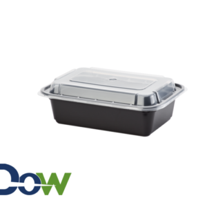 24oz Black Rectangular Microwavable HD Container with Lid - 150/Case