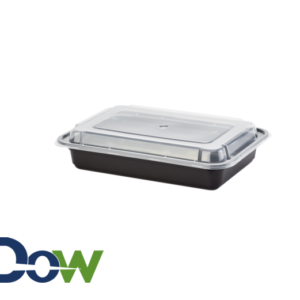 28oz Black Rectangular Microwavable HD Container with Lid - 150/Case