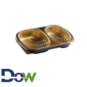 29oz Gold 2-comp Foil Entrée / Take-Out Pan with Clear Dome Lid - 50/Case