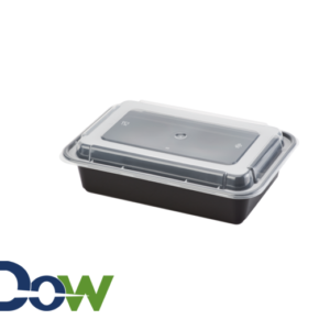 38oz Black Rectangular Microwavable HD Container with Lid - 150/Case