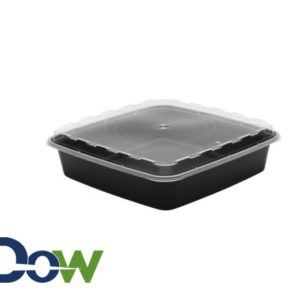 48oz Black square Microwavable HD Container with Lid - 150/Case