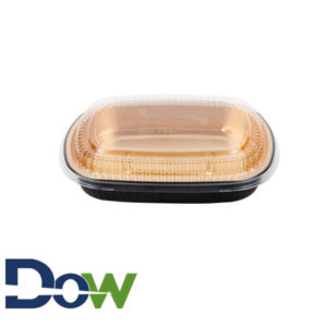 65oz Black and Gold Mini Foil Entree / Take-Out Pan with Clear Dome Lid - 50/Case