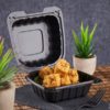 6" x 6" Sandwich Microwaveable Black Plastic Hinged Container, HD - 300/Case - Image 2