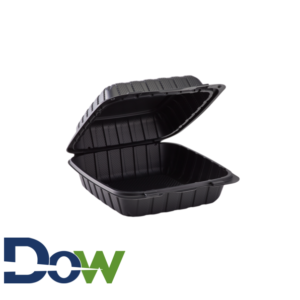 8" x 8" 1-Compartment Microwaveable Black Plastic Hinged Container, HD - 200/Case