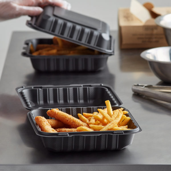 8" x 8" 1-Compartment Microwaveable Black Plastic Hinged Container, HD - 200/Case - Image 2