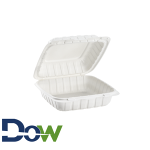 8" x 8" 1-Compartment Microwaveable White Plastic Hinged Container, HD - 200/Case