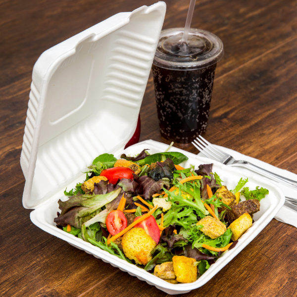 8" x 8" Biodegradable / Bagasse 1-Compartment Take-out Container - 200/Case - Image 2