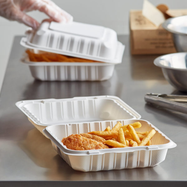 8" x 8" 1-Compartment Microwaveable White Plastic Hinged Container, HD - 200/Case - Image 2