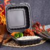 8" x 8" 3-Compartment Microwaveable Black Plastic Hinged Container, HD - 200/Case - Image 2