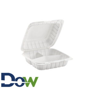 8" x 8" 3-Compartment Microwaveable White Plastic Hinged Container, HD - 200/Case