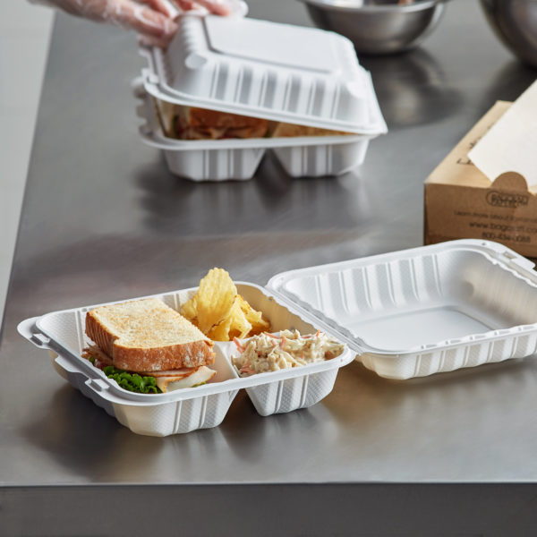 8" x 8" 3-Compartment Microwaveable White Plastic Hinged Container, HD - 200/Case - Image 2