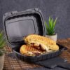 6" x 9" 1-Compartment Microwaveable Black Plastic Hinged Container, HD - 200/Case - Image 2