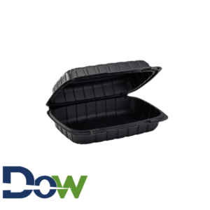 6" x 9" 1-Compartment Microwaveable Black Plastic Hinged Container, HD - 200/Case