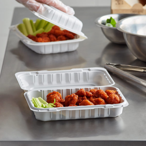 6" x 9" 1-Compartment Microwaveable White Plastic Hinged Container, HD - 200/Case - Image 2