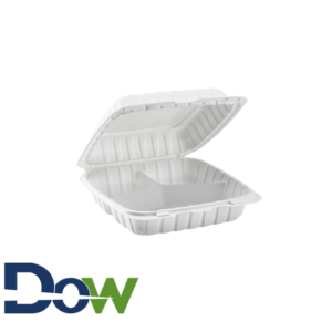 9" x 9" 3-Compartment Microwaveable White Plastic Hinged Container, HD - 150/Case