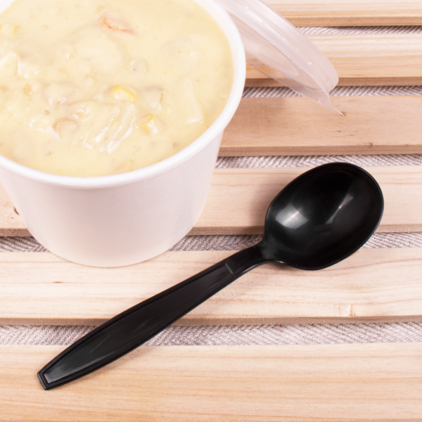 Black Heavy Weight PP Plastic Soup Spoon - 1000/Case - Image 2