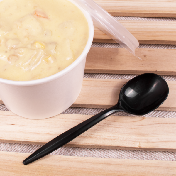 Black Medium Weight PP Plastic Soup Spoon - 1000/Case - Image 2