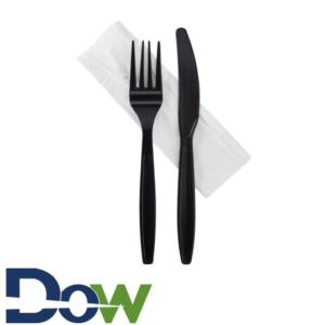 Black Wrapped Heavy Weight Cutlery Kit (Fork, Knife & Napkin) - 500/Case