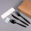 Black Wrapped Heavy Weight Plastic Cutlery Kit with Salt & Pepper - 250/Case - Image 3