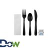 Black Wrapped Heavy Weight Plastic Cutlery Kit with Salt & Pepper - 250/Case