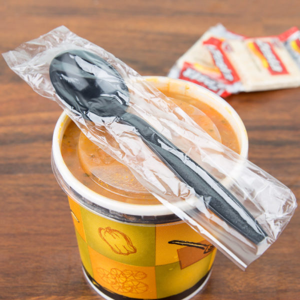 Individually Wrapped Heavy Weight Black Plastic Soup Spoon- 1000/Case - Image 2