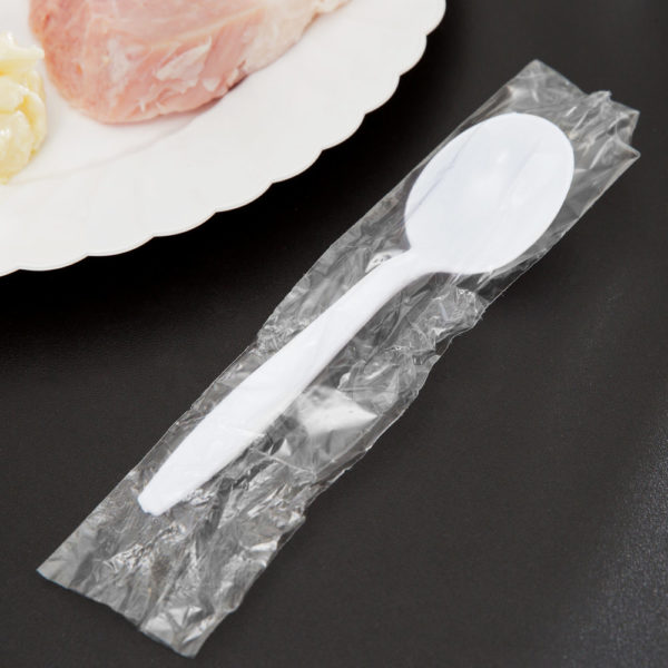 Individually Wrapped Heavy Weight White Plastic Soup Spoon- 1000/Case - Image 2