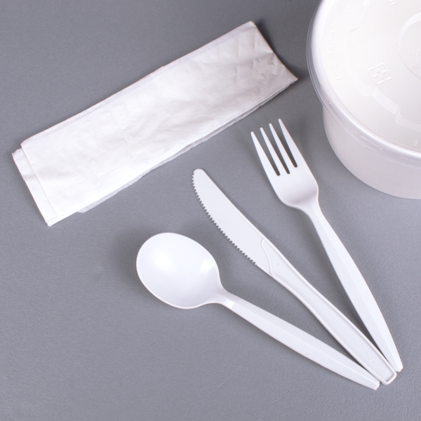 White Wrapped Medium Weight Plastic Cutlery Kits - 250/Case - Image 2