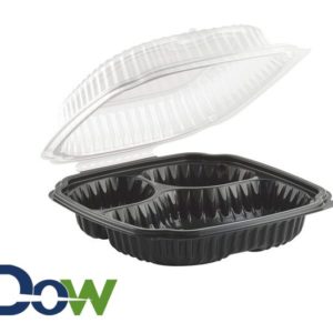 9" x 9" Culinary Basics® 3-Compartment Clamshell Microwaveable Container - 100/Case