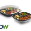 9" x 9" Culinary Basics® 3-Compartment Clamshell Microwaveable Container - 100/Case - Image 2