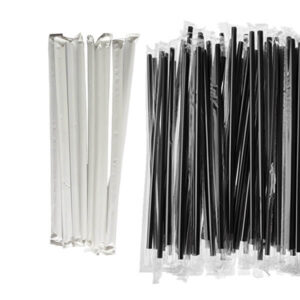 9" Jumbo Black Plastic Straw, Wrapped - 2000/Case
