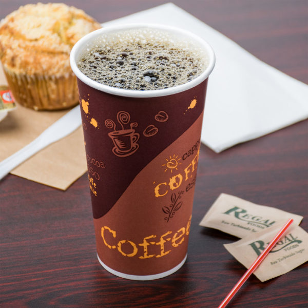 20oz Coffee Print Poly Paper Hot Cup - 600/Case - Image 2