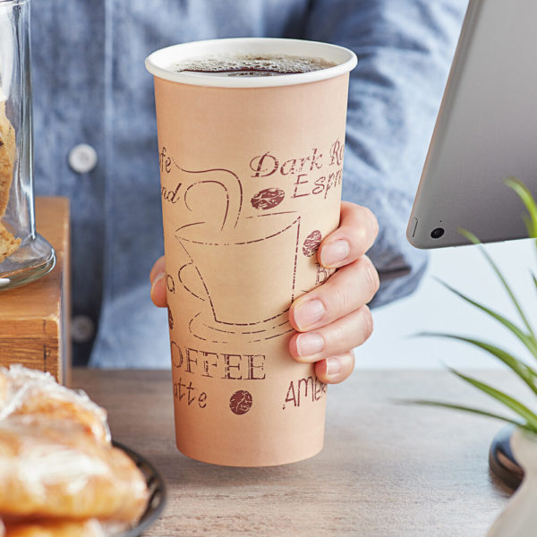24oz Café Print Poly Paper Hot Cup - 600/Case - Image 2