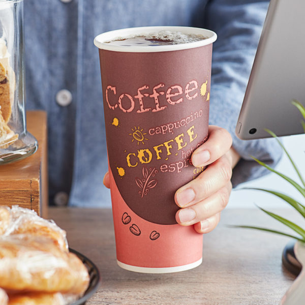 24oz Coffee Print Poly Paper Hot Cup - 500/Case - Image 2