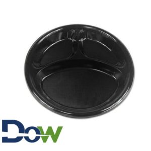 10 1/4" Black 3-Compartment Round Plastic Plate - 500/Case