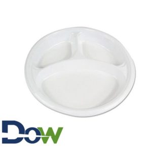 10" White 3-Compartment Round Plastic Plate - 500/Case