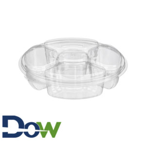 10" Clear PET Round 5 Compartment Catering Tray with Lid, Deep - 100/Case