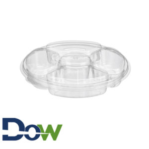 10" Clear PET Round 5 Compartment Catering Tray with Lid, Shallow - 100/Case