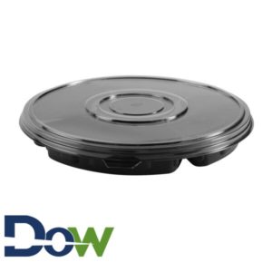 13" Black Round 5 Compartment Catering Tray with Clear Lid, Shallow - 50/Case