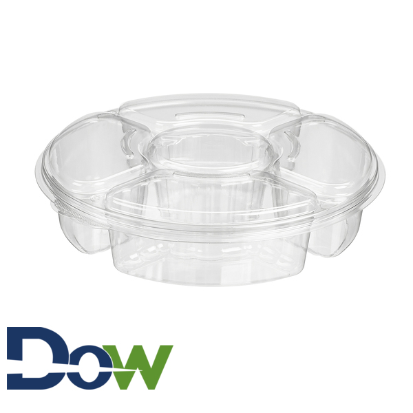 13 Clear PET Round 5 Compartment Catering Tray with Lid, Deep - 50/Case