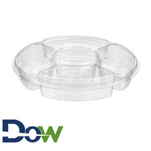 13" Clear PET Round 5 Compartment Catering Tray with Lid, Shallow - 50/Case