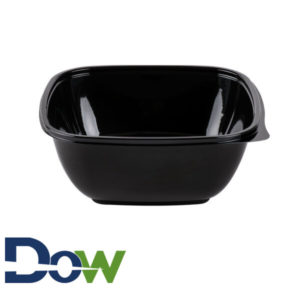 48oz. Black Square PET Plastic Bowl - 300/Case