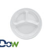 9" White 3-Compartment Round Plastic Plate - 500/Case