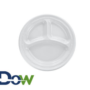 9" White 3-Compartment Round Plastic Plate - 500/Case