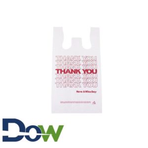 1/6 Size 12" x 7" x 22" White "Thank You" Plastic T-Shirt Bag, 17 mic - 400/Case