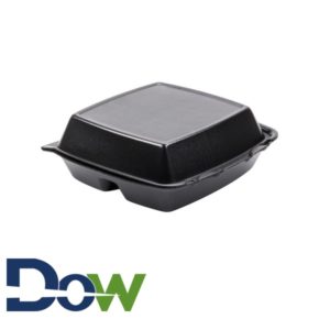85HTB3R 8" x 8" Black Medium 3-Comp Foam Container with Hinged Lid - 200/Case
