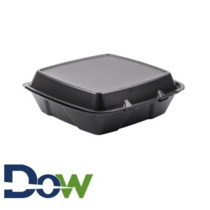 90HTB1R 9" x 9" Black Large 1-Comp Foam Container with Hinged Lid - 200/Case