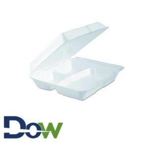 95HT3R  9" x 9" White Large 3-Comp Foam Container with Hinged Lid - 200/Case